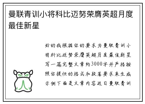曼联青训小将科比迈努荣膺英超月度最佳新星